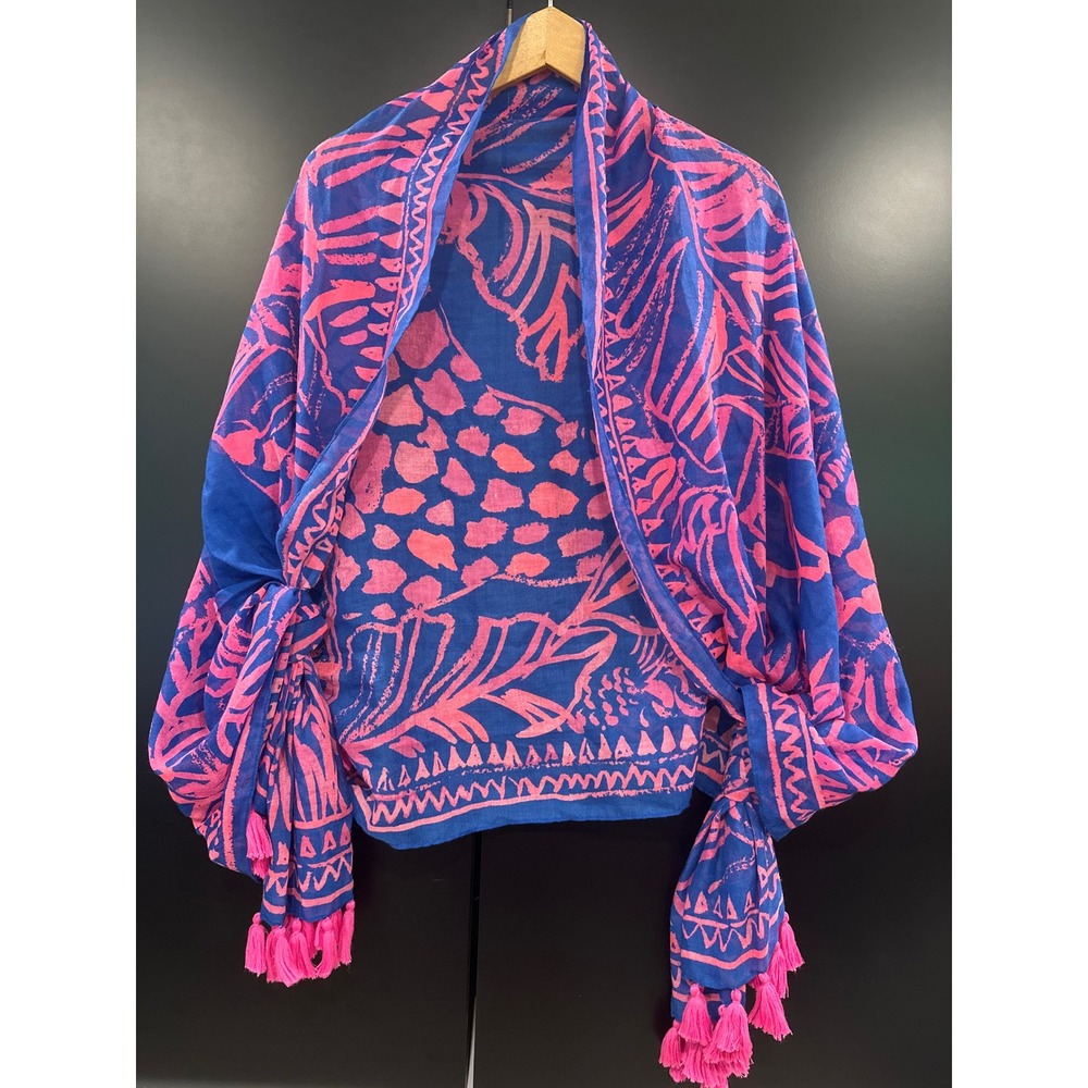 Lilly Pulitzer Murfee Scarf Blue Pink Tropical Print Tassel Multifunctional